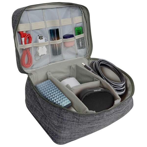 Maxell TG-OG2 SOFT SIDED TECH GEAR ORGANIZER WITH ZIPPER CLOSURE, GRAY PDQ - 197331
