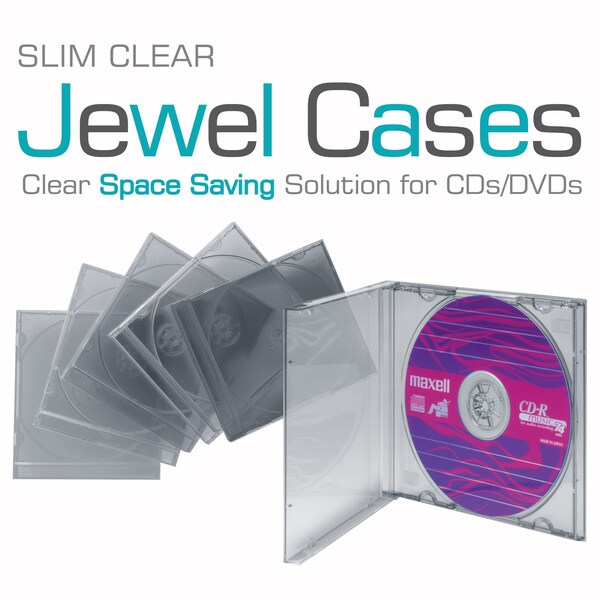 Maxell CD-365 CD/DVD HARD PLASTIC JEWEL CASE, SLIM 5mm CLEAR 40PK - 190074OD