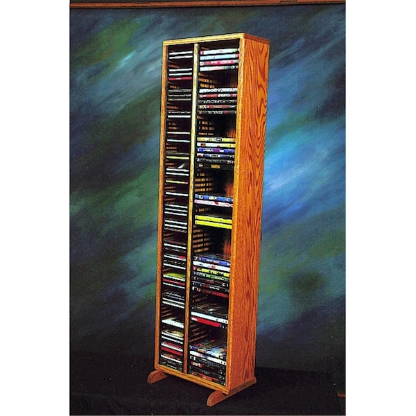Wood Shed 211-4 CD-DVD Solid Oak Tower for CDs and DVDs - Individual Locking Slots - 211-4 CD/DVD