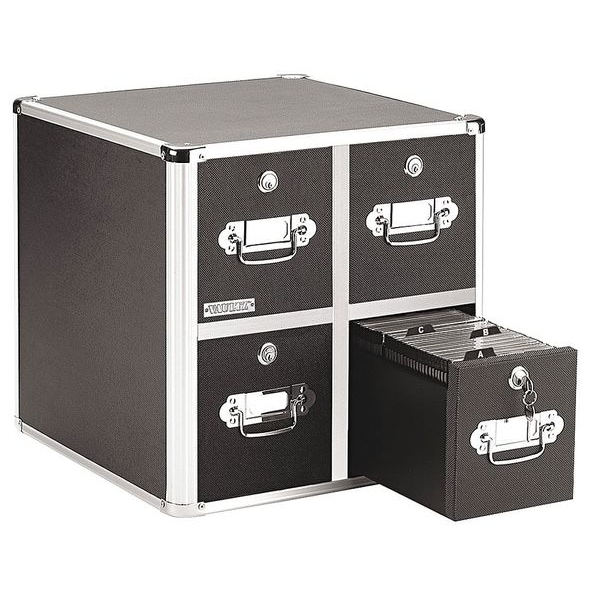 Vaultz CD/DVD File w/Lock, 4-Drawer, Black - IDEVZ01049