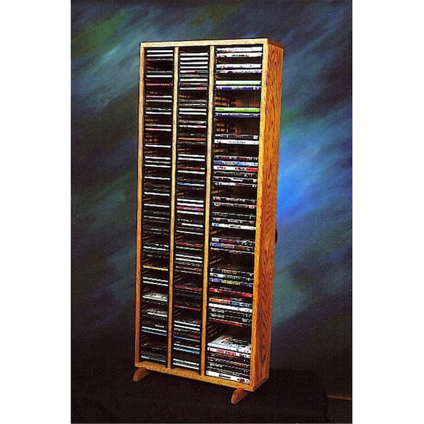 Wood Shed 312-4 CD-DVD Solid Oak Tower for CDs and DVDs - Individual Locking Slots - 312-4 CD/DVD