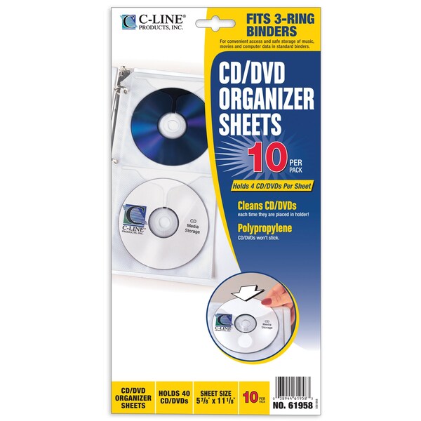C-Line Products Deluxe CD Ring Binder Storage Pages, Standard, Stores 4 CDs, 5 1316 x 11 116, 50PK - 61958-CT