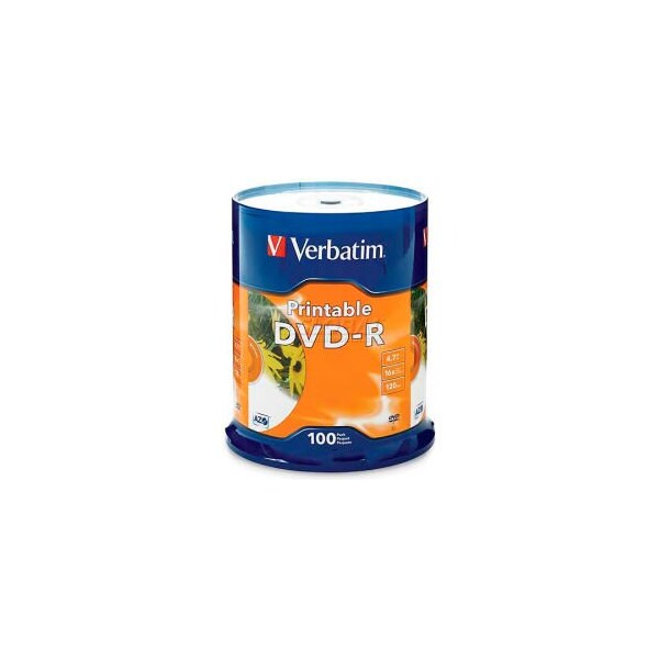 Verbatim Americas Verbatim DVD-R, 95153, 16X Speed, 4.7GB, Inkjet Printable, Spindle, 100/Pk, White - 95153