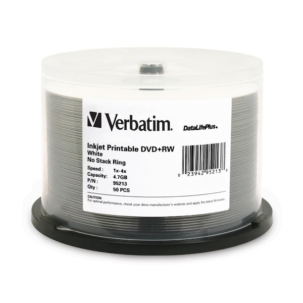 Verbatim 50Pk Dvd+Rw 4.7Gb 4X Wht Inkjet Hub - 95213