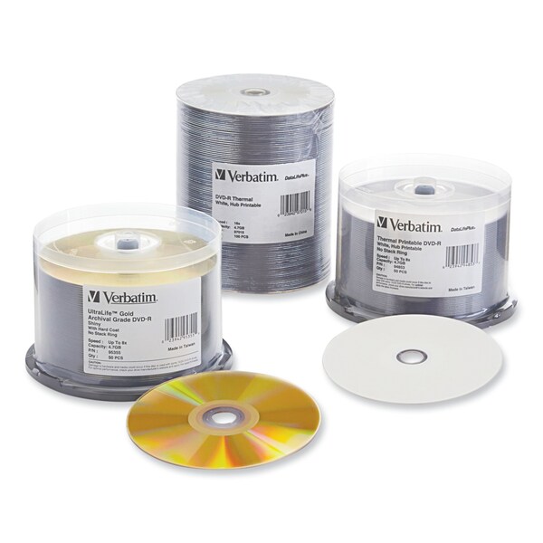 Verbatim UltraLife Gold Archival Grade DVD-R, 4.7 GB, 16x, Spindle, Gold, PK50, 50PK - 95355