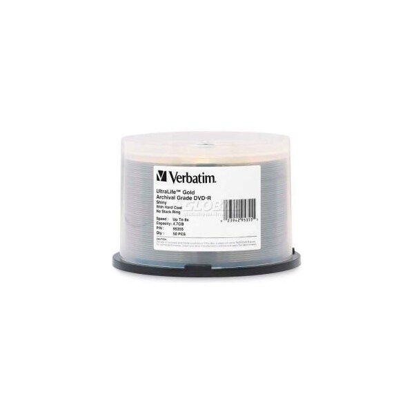 Verbatim Americas Verbatim DVD-R, 95355, 8X Speed, 4.7GB, Spindle, 50/Pk, Gold - 95355