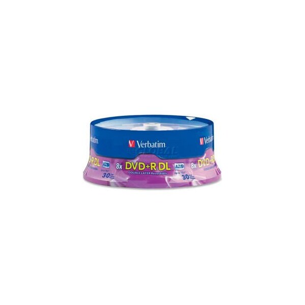 Verbatim Americas Verbatim Double Layer DVD+R, 96542, 8X, 8.5GB, Branded, Spindle, 30/Pk - 96542