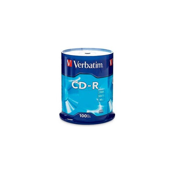 Verbatim Americas Verbatim CD-R Discs, 94554, 52X, 700MB/80Min, Branded, Spindle, 100/Pk, Silver - 94554