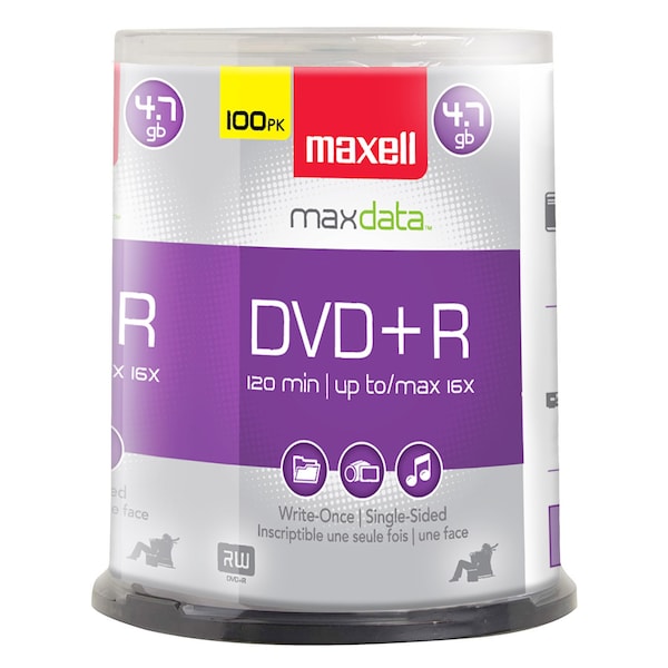 Maxell DVD+R 16X DVD+R WRITE ONCE  4.7GB UP TO 120 MIN RECORDING 100PK SPINDLE, 100PK - 639016