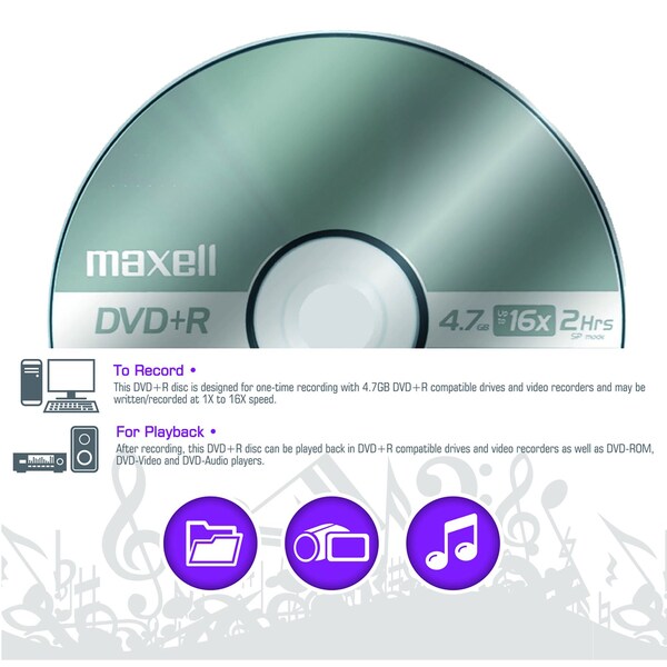 Maxell DVD+R 16X DVD+R WRITE ONCE  4.7GB UP TO 120 MIN RECORDING 100PK SPINDLE, 100PK - 639016