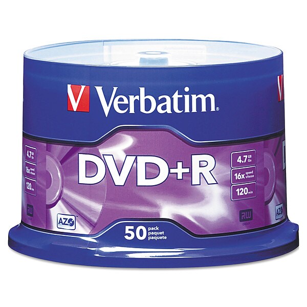 Verbatim DVD+R Disc, 4.70 GB, 120 min, 16x, PK50 - VER95037