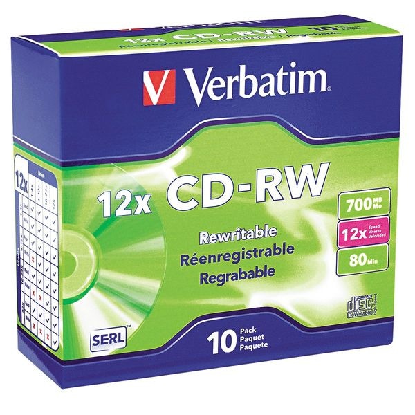 Verbatim CD-RW Disc, 700 MB, 80 min, 12x, PK10 - VER95156