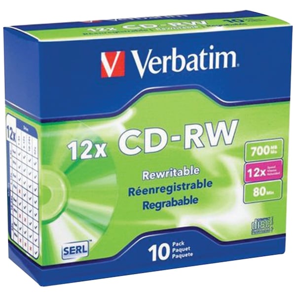 Verbatim High-Speed 700MB 80-Minute 4x-12x Branded CD-RW, Pack/10 - 95156