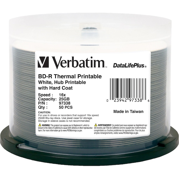 Verbatim Bd-R 25Gb 16X White Thermal Print 50Pk - 97338