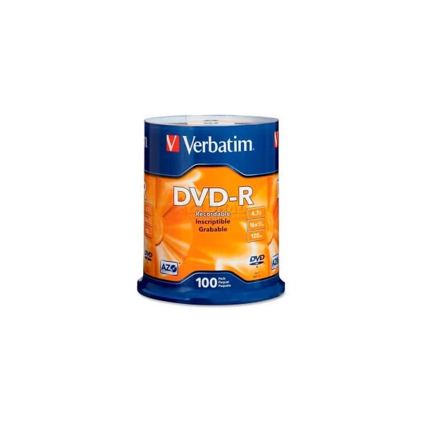 Verbatim Americas Verbatim DVD-R Disc, 95102, 16X Speed, 4.7GB, 120 Minutes, 100/Pk, Silver - 95102