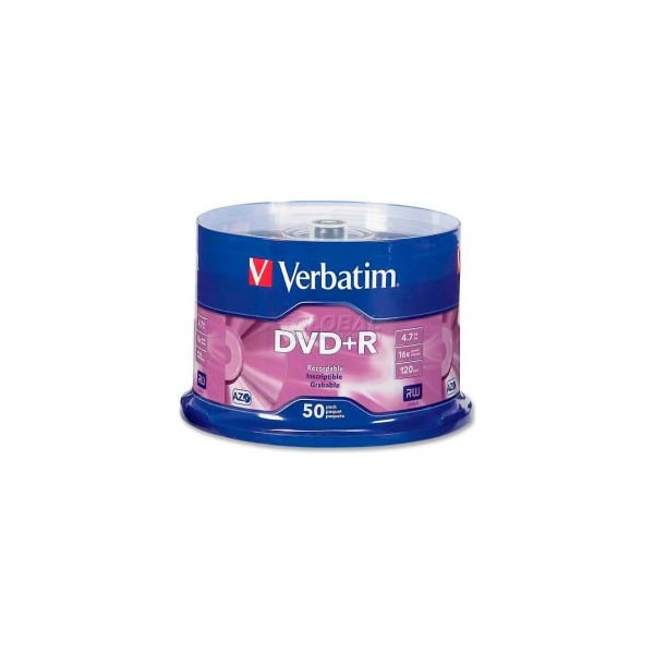 Verbatim Americas Verbatim DVD+R, 16X Speed, 4.7GB, Branded, For Recorders/Drives, 50/Pk - 95037