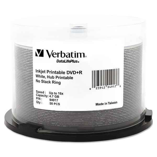 Verbatim DVD+R Disc, 4.70 GB, 120 min, 16x, PK50 - VER94917