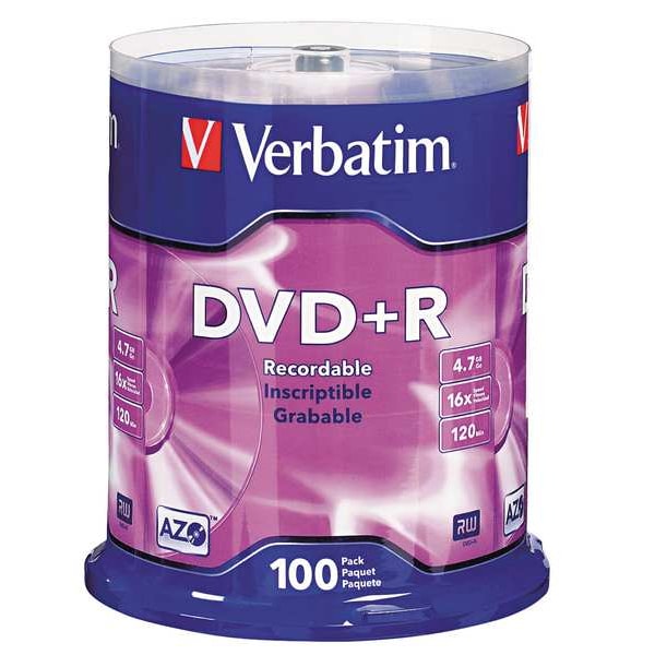 Verbatim DVD+R Disc, 4.70 GB, 120 min, 16x, PK100 - VER95098