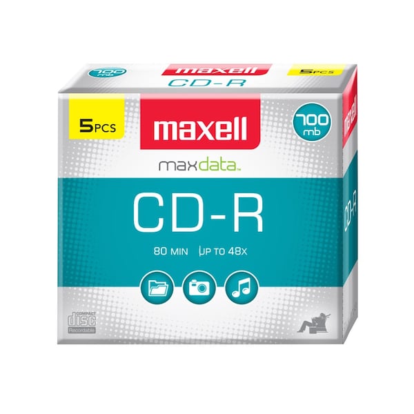 Maxell CD-R700 CD-R WRITE ONCE 700MB/UP TO 80MIN RECORDING 5PK JEWEL CASE, 5PK - 648205