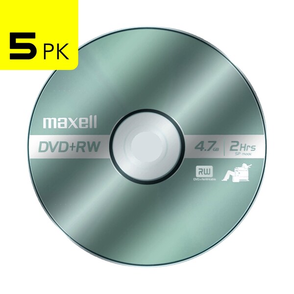 Maxell DVD+RW 4X REWRITABLE 4.7GB UP TO 120 MIN RECORDING 5PK JEWEL CASE, 5PK - 634045