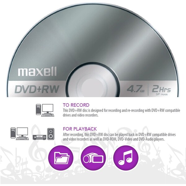 Maxell DVD+RW 4X REWRITABLE 4.7GB UP TO 120 MIN RECORDING 5PK JEWEL CASE, 5PK - 634045