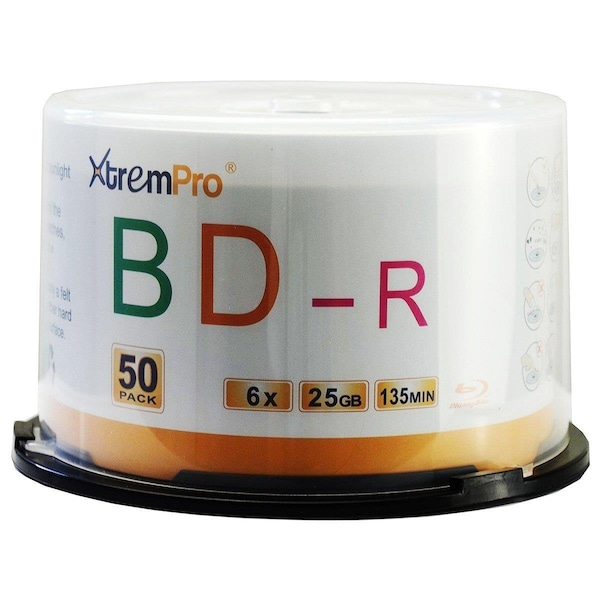 Xtrempro BD-R 6X 25GB 135Min Blu-Ray Blank Discs in Spindle, 50PK - XT131669