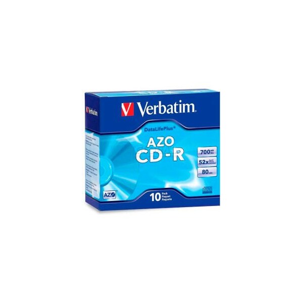 Verbatim Americas Verbatim CD-R Discs, 94935, 52X, 700MB/80Min, Branded, Slim Case, 10/Pk - 94935
