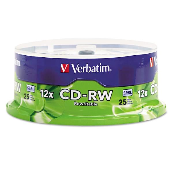 Verbatim CD-RW Disc, 700MB/80min, 4X/12X, Spndl, PK25 - VER95155