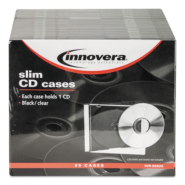 Innovera CD/DVD Slim Jewel Cases, Clear/Black, PK25 - IVR85825