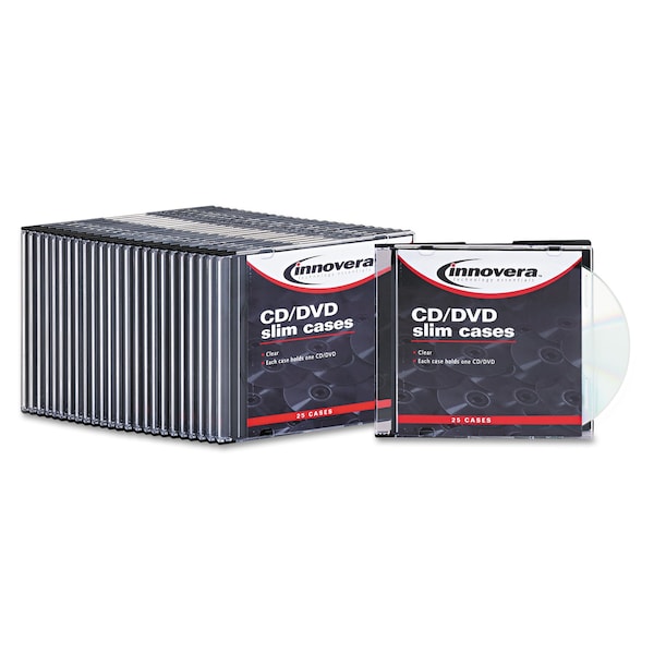 Innovera CD/DVD Slim Jewel Cases, Clear/Black, PK25 - IVR85825