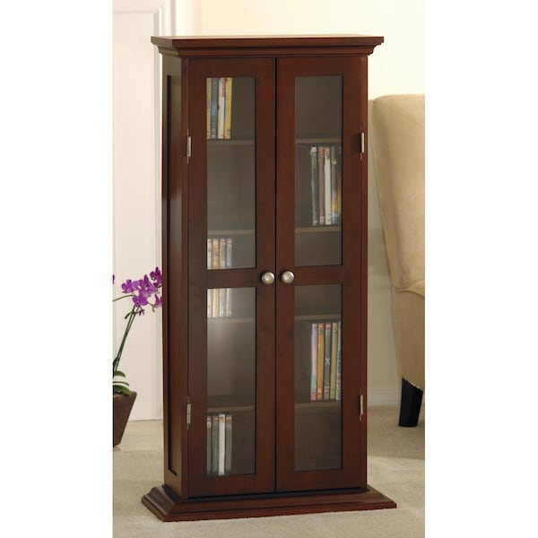 D & H Distributing Antique Walnut Beechwood CD/DVD CABINET WITH GLASS DOOR - MA3278842