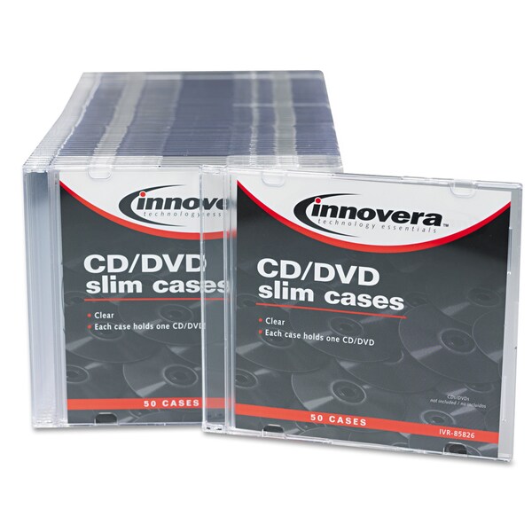 Innovera CD/DVD Slim Jewel Cases, Clear/Black, PK50 - IVR85826