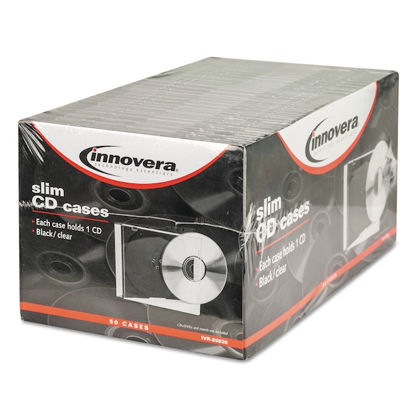 Innovera CD/DVD Slim Jewel Cases, Clear/Black, PK50 - IVR85826