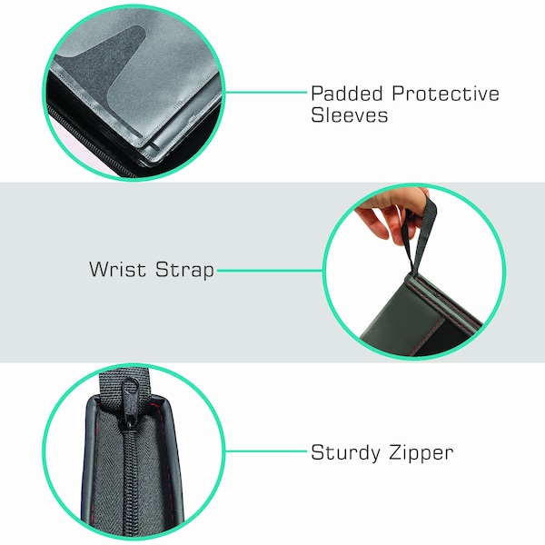 Maxell CD/DVD DISC MEDIA TRAVEL CASE 96ct CLOTH, ZIPPERED, PLASTIC SLEEVE INSERTS BLACK - 197298