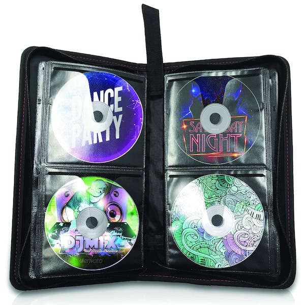 Maxell CD/DVD DISC MEDIA TRAVEL CASE 96ct CLOTH, ZIPPERED, PLASTIC SLEEVE INSERTS BLACK - 197298