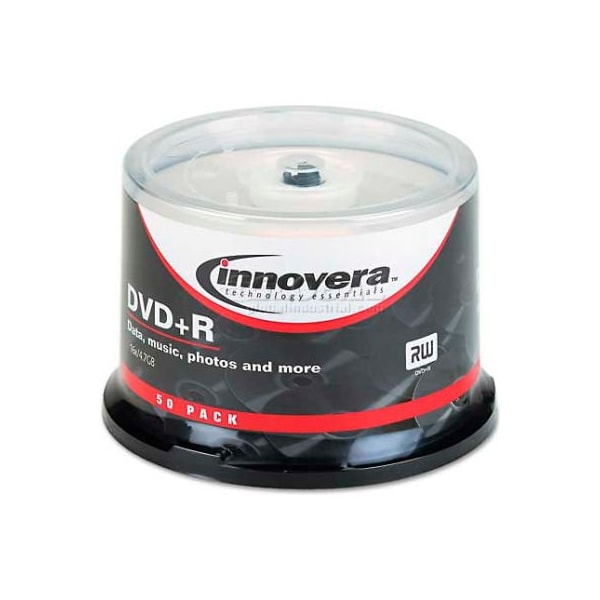 Innovera Innovera 46851 DVD+R Discs, 4.7GB, 16x, Spindle, Silver, 50/Pack - 46851