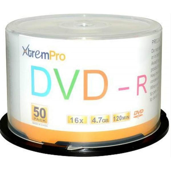 Xtrempro DVD-R 16X 4.7 GB 120 Minute DVD with Blank Discs Spindle, 50PK - XT131692