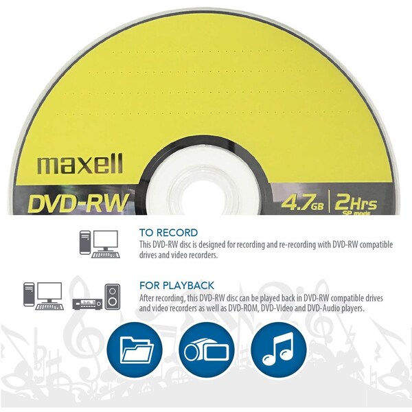 Maxell DVD+RW REWRITABLE 4.7GB UP TO 120 MIN RECORDING 15PK SPINDLE, 5PK - 635117