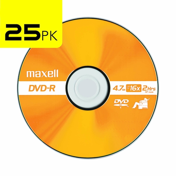Maxell DVD-R 16X DVD-R WRITE ONCE 4.7GB UP TO 120 MIN RECORDING 25PK SPINDLE, 25PK - 638010