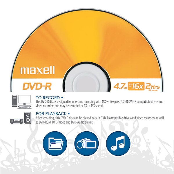 Maxell DVD-R 16X DVD-R WRITE ONCE 4.7GB UP TO 120 MIN RECORDING 25PK SPINDLE, 25PK - 638010