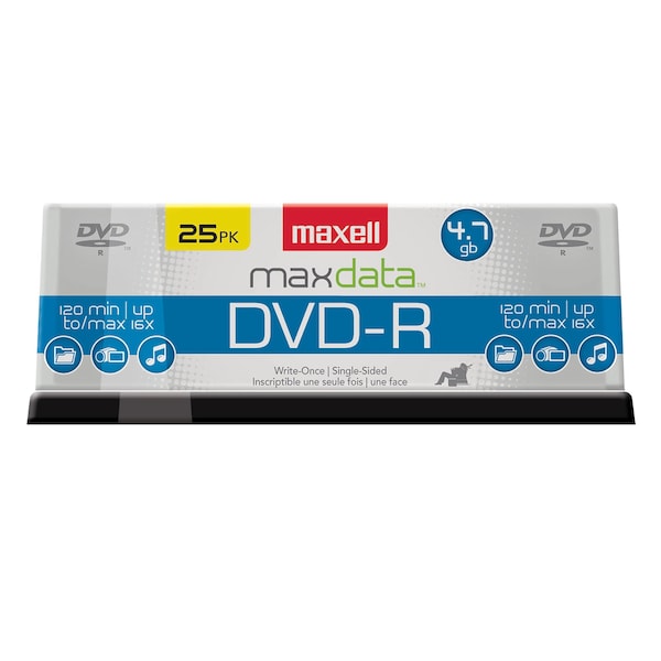 Maxell DVD-R 16X DVD-R WRITE ONCE 4.7GB UP TO 120 MIN RECORDING 25PK SPINDLE, 25PK - 638010