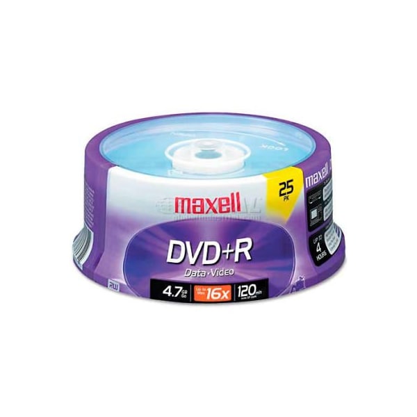 Maxell Maxell 639011 DVD+R Discs, 4.7GB, 16x, Spindle, Silver, 25/Pack - 639011