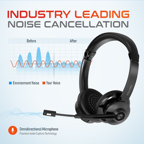 Delton 30X Wireless Computer  Headset Bluetooth Headphones with Noise Cancelling Mic Dock Auto-Pairing USB - DBTHEAD35XBTDL