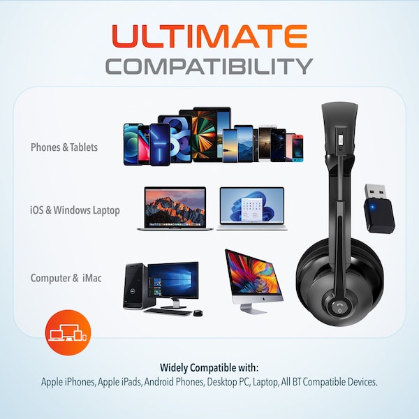 Delton 30X Wireless Computer  Headset Bluetooth Headphones with Noise Cancelling Mic Dock Auto-Pairing USB - DBTHEAD35XBTDL