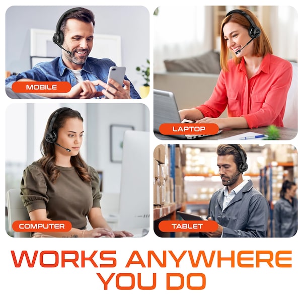 Delton 30X Wireless Computer  Headset Bluetooth Headphones with Noise Cancelling Mic Dock Auto-Pairing USB - DBTHEAD35XBTDL
