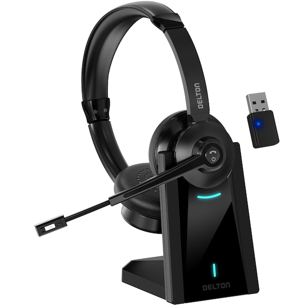 Delton 30X Wireless Computer  Headset Bluetooth Headphones with Noise Cancelling Mic Dock Auto-Pairing USB - DBTHEAD35XBTDL