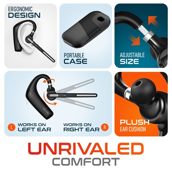 Delton 90X Ultralight Executive Wireless Noise Canceling Bluetooth Headset w/ Auto-Pair USB for Laptop/ PC - DBTHEAD90XBTDL