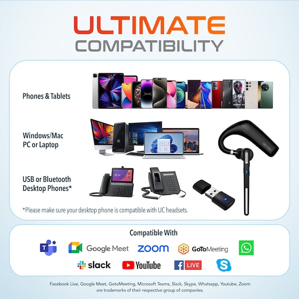 Delton 90X Ultralight Executive Wireless Noise Canceling Bluetooth Headset w/ Auto-Pair USB for Laptop/ PC - DBTHEAD90XBTDL