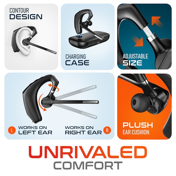 Delton 95X Ultralight Executive Wireless Noise Canceling Bluetooth Headset w/ Auto-Pairing USB - DBH95X