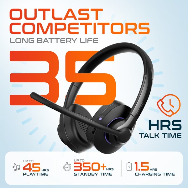Delton 60X Wireless Bluetooth Over The Head Noise Canceling Stereo Computer Headset Auto-Pair USB - DBTHEAD60XBTDL